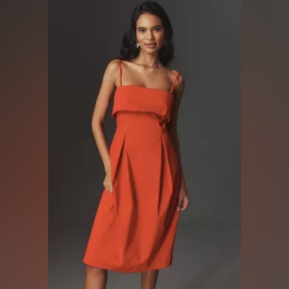 Anthropologie Sleeveless Red Foldover Knee-Length Dress - Picture 2 of 8